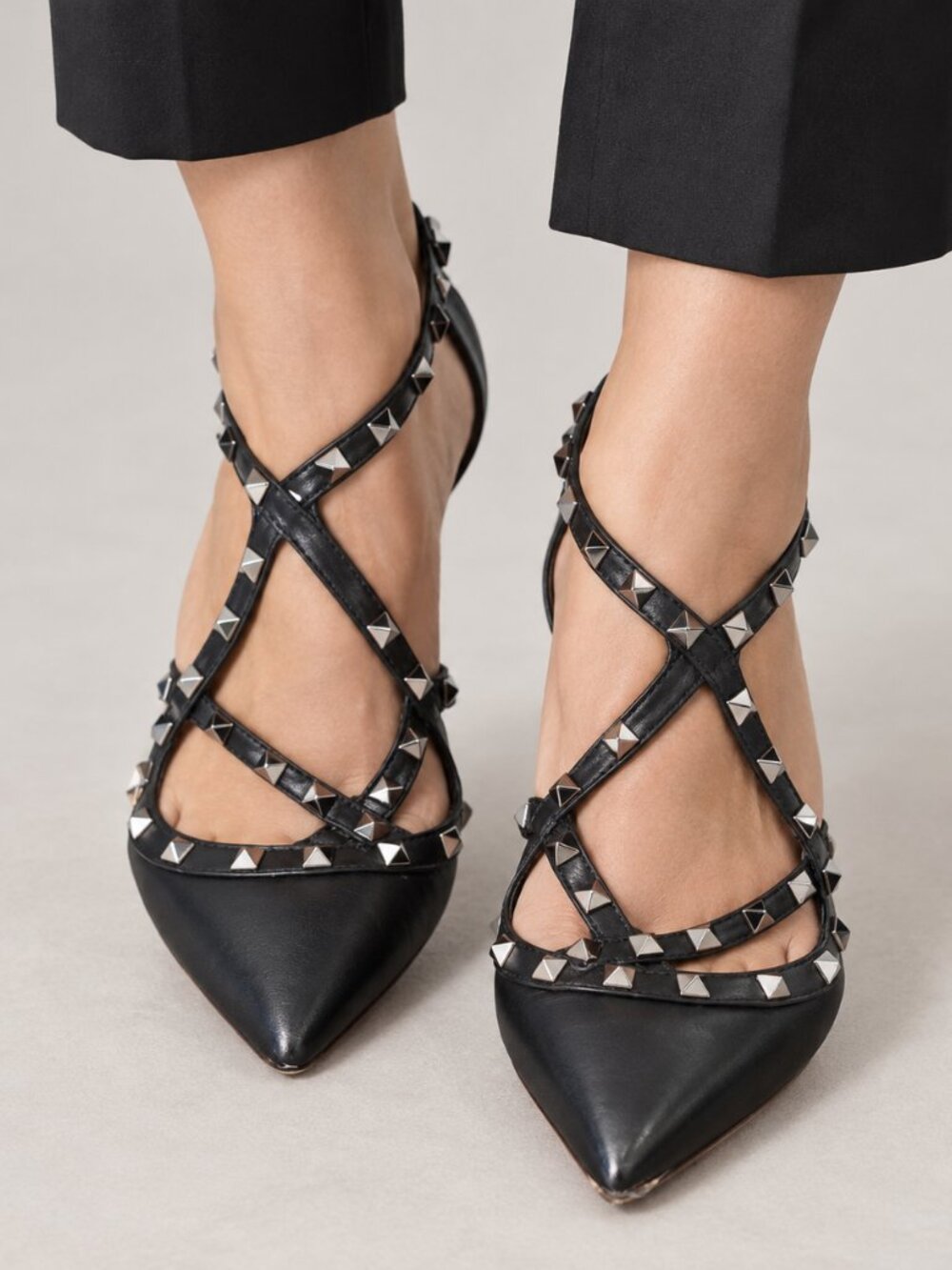 Valentino Black Leather Studded Pointed Slingback Heels
